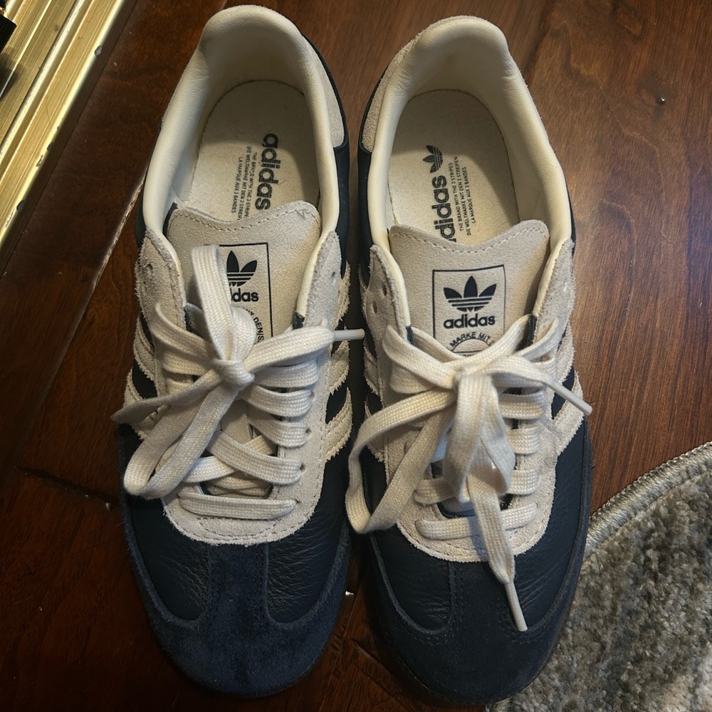Adidas Men's Dark Blue and White Sneakers